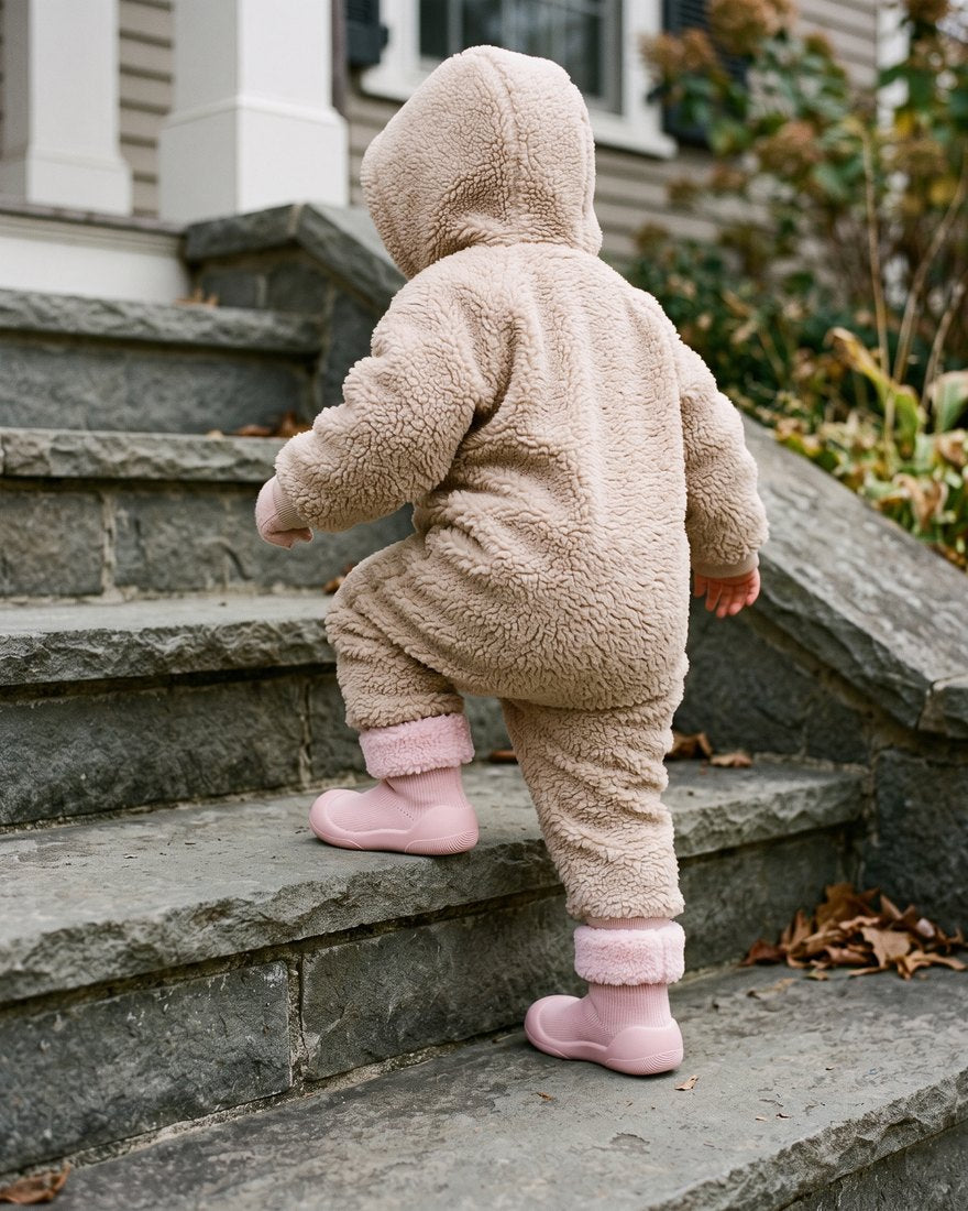 Kleinkind klettert eine Treppe hoch
