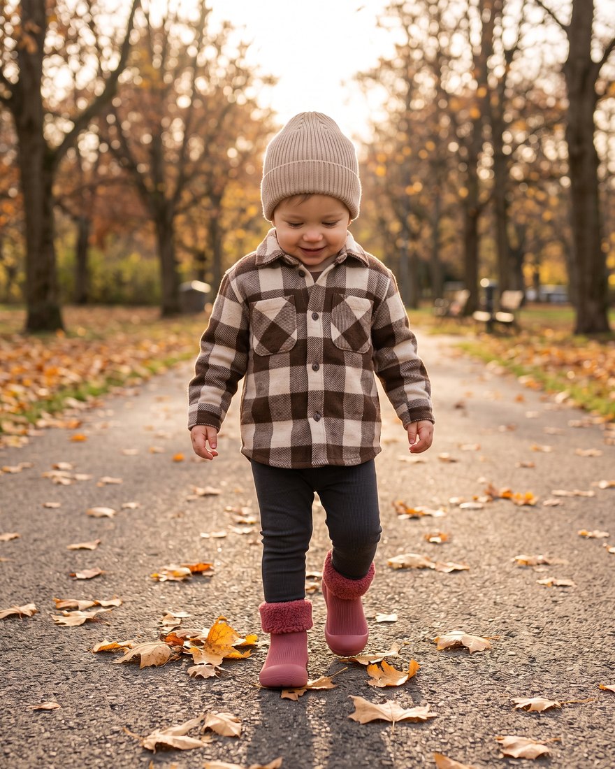 Kleinkind läuft auf einem Herbstweg